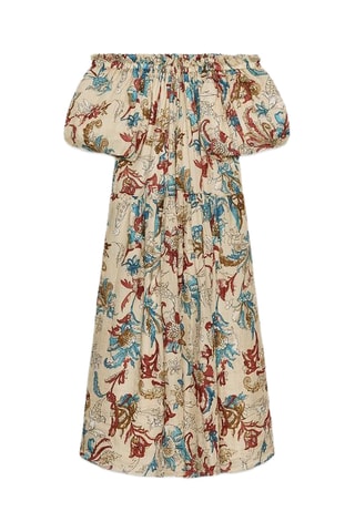 Robe midi en ramie - Beige et marron