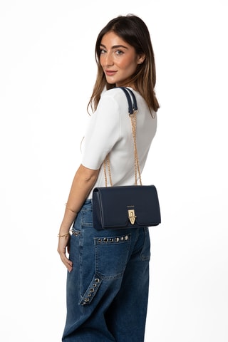 Sac porté épaule en cuir Ross - Bleu marine