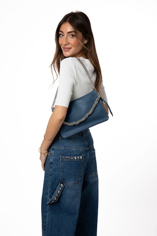 Sac porté épaule en croûte de cuir Malia - Bleu canard