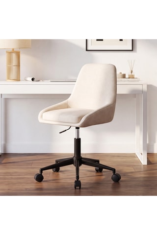 Fauteuil de bureau pivotant et à roulettes Olivia - Ecru - Toucher velours