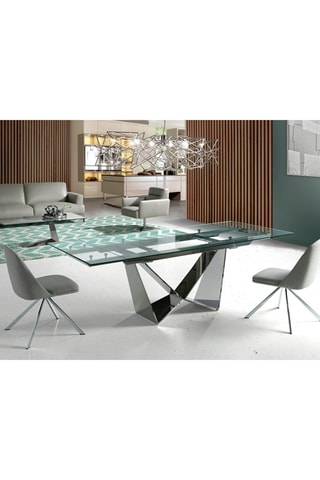 Tavolo da pranzo allungabile - Trasparente e cromato - Piano in vetro - Lunghezza 160-220 cm