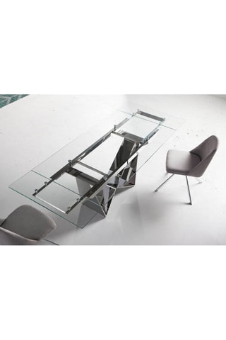 Tavolo da pranzo allungabile - Trasparente e cromato - Piano in vetro - Lunghezza 160-220 cm