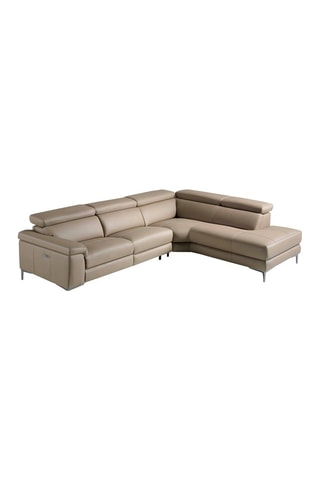 Divano angolare destro con meccanismo elettrico - Beige - 3 posti - In pelle
