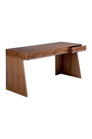 Scrivania - Effetto noce e argentato - Struttura in legno placcato noce - 160 x 61 x 76 cm