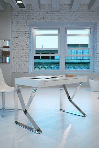 Scrivania - Bianco e argentato - 120 x 61 x 76 cm