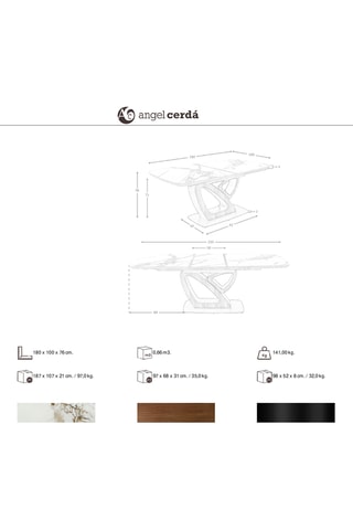Tavolo da pranzo estensibile in legno placcato noce e ceramica marmo - 180/230 x 76 x 100 cm