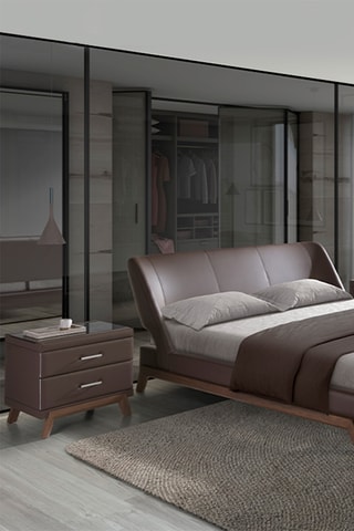 Comodino in vetro e noce - 60 x 56 x 46 cm
