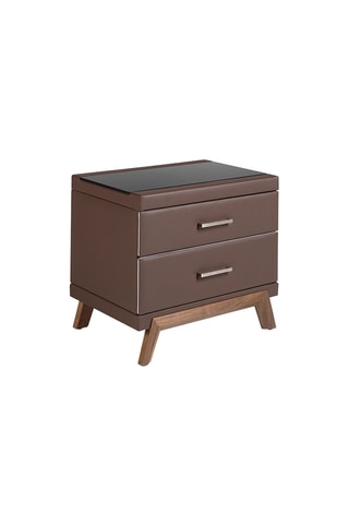 Comodino in vetro e noce - 60 x 56 x 46 cm