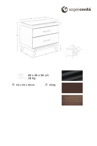 Comodino in vetro e noce - 60 x 56 x 46 cm