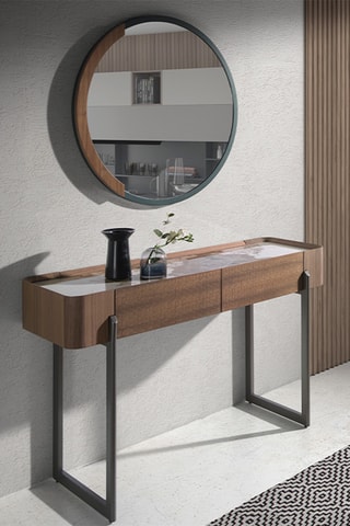 Console 2 cassetti in legno placcato noce - 120 x 76 x 40 cm