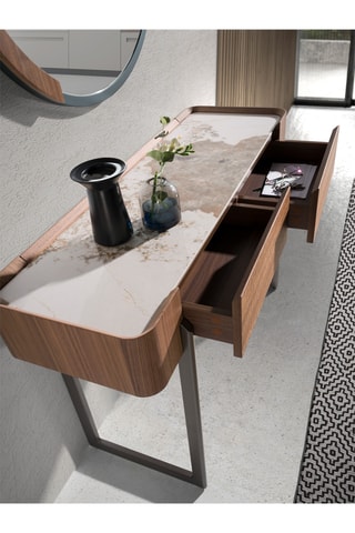 Console 2 cassetti in legno placcato noce - 120 x 76 x 40 cm