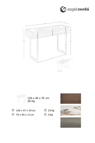 Console 2 cassetti in legno placcato noce - 120 x 76 x 40 cm