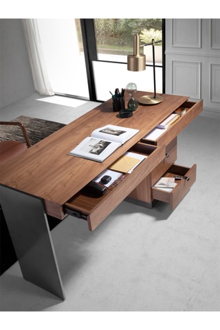 Scrivania 3 cassetti - Neutro e nero - Struttura in noce - 150 x 76 x 60 cm