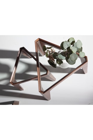 Tavolino in vetro e legno placcato noce - 34 x 34 x 42 cm