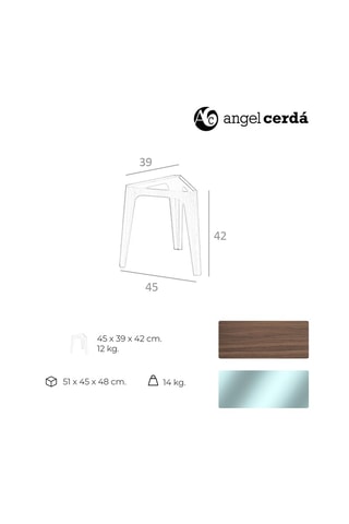 Tavolino in vetro e legno placcato noce - 34 x 34 x 42 cm