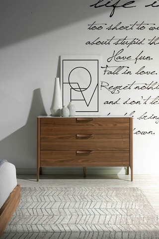 Credenza 3 cassetti - Effetto noce e grigio