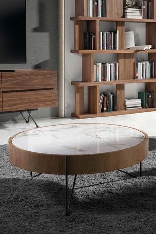 Tavolino porcellana e legno - 81 x 81 x 33 cm