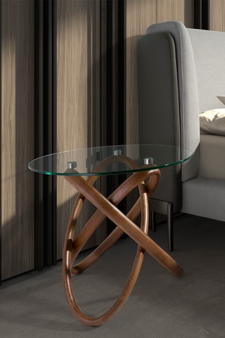 Tavolino in vetro e noce - 55 x 50 x 55 cm