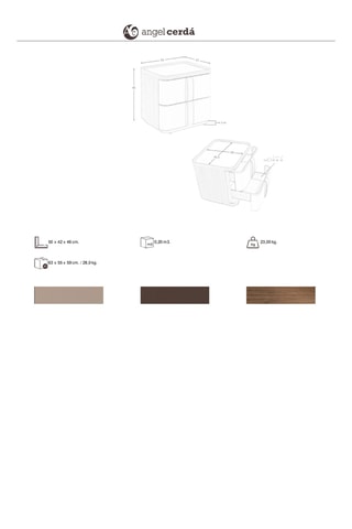 Comodino con 2 cassetti in legno placcato noce - 50 x 46 x 42 cm