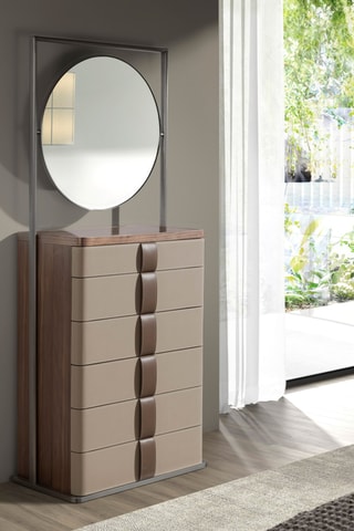 Cassettiera 6 cassetti in legno placcato noce - 75 x 185 x 45 cm