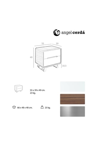 Comodino 2 cassetti in legno - 66 x 48 x 48 cm