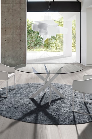 Tavolo da pranzo - Trasparente e bianco - Piano in vetro - 110 x 75 x 110 cm