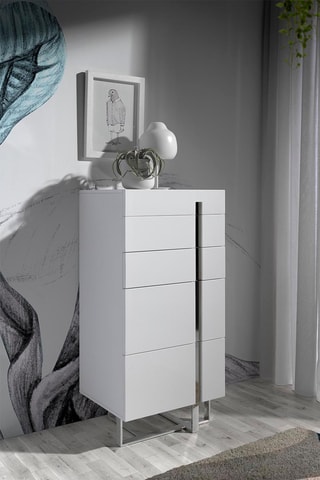 Cassettiera 5 cassetti - Bianco e argentato - 60 x 45 x 120 cm