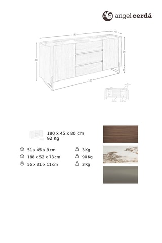 Credenza 2 ante in legno placcato noce - 180 x 80 x 45 cm