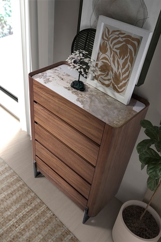 Cassettiera 5 cassetti in legno placcato noce - 80 x 112 x 40 cm