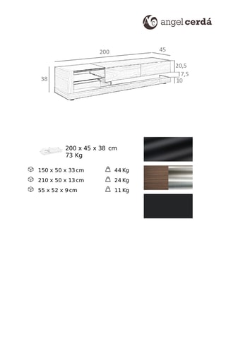Mobile TV 3 cassetti - Neutro e nero - Struttura in noce - 180 x 45 x 38 cm