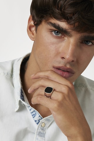 Bague Inscription - Argenté et noir
