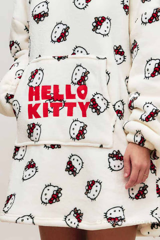 Robe sweat de pyjama à capuche Hello Kitty Sanrio Multikittiz - Ecru