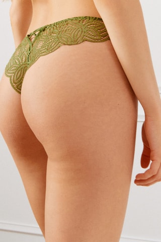 Tanga en dentelle Dailiz - Vert olive