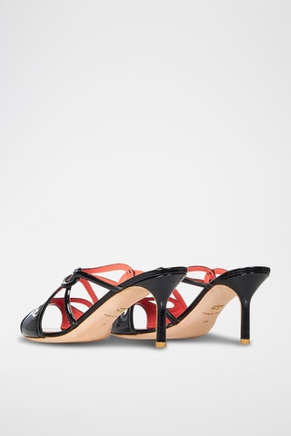 Mules à talons en cuir de mouton verni - Noir