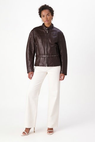 Veste en cuir d’agneau Le Moto Bomber - Marron foncé