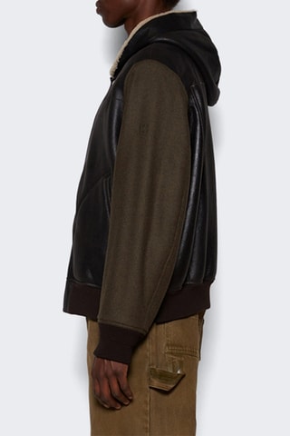 Veste réversible à capuche en cuir d’agneau et laine - Marron