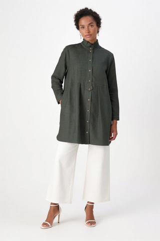 Robe chemise en lin - Vert foncé