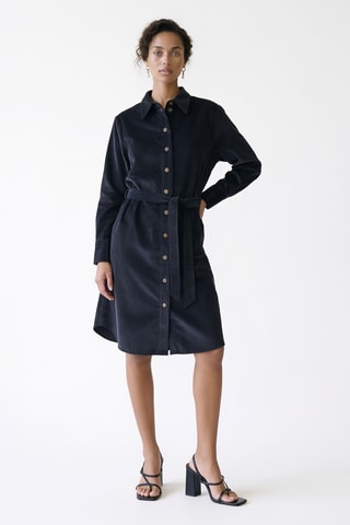 Robe chemise en velours - Bleu marine