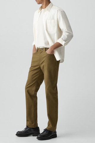 Pantalon droit en coton et lyocell - Marron