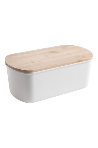 Boîte à pain avec couvercle en bambou - Blanc - 34 x 18 x 13 cm