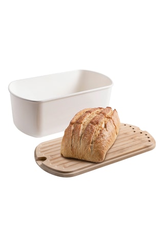 Boîte à pain avec couvercle en bambou - Blanc - 34 x 18 x 13 cm