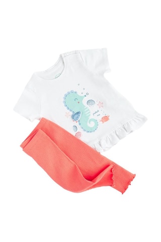 T-shirt et legging - Blanc et corail