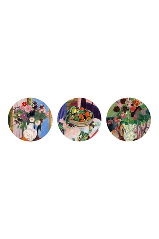 3 tableaux « Les Marguerites », « Nature morte aux oranges » Henri Matisse et « Bouquet de tulipes » et Suzanne Valadon - 3 x (30 x 30 cm)