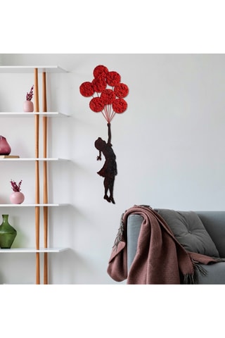 Décoration murale "La Petite Fille au Ballon" de Banksy - 100 x 34 cm - Noir et rouge