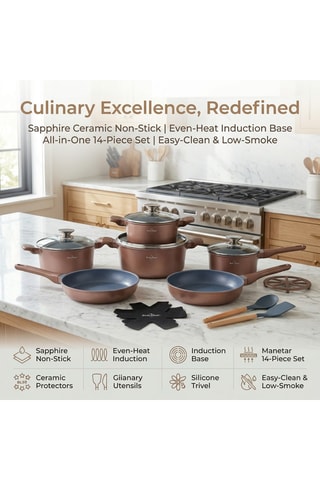 Batterie de cuisine revêtement céramique Basel Premium - 14 pièces
