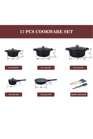 Batterie de cuisine revêtement céramique Zurich Luxury - 17 pièces