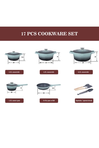 Batterie de cuisine revêtement céramique Zurich Luxury - 17 pièces