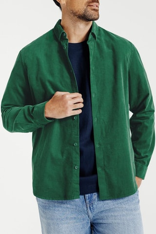 Chemise regular en velours - Vert foncé