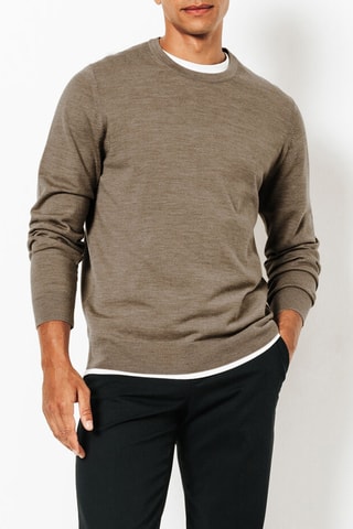 Pull regular en laine mérinos - Marron