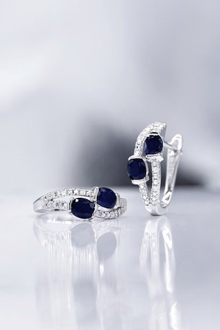 Créoles Thalassa - Or blanc, diamants naturels et saphirs